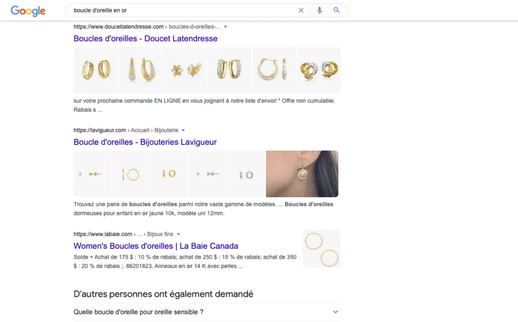 Example of Bijouteries Lavigueur's SEO ranking on Google