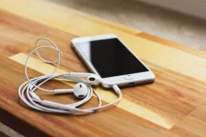 Podcast being listened to on an iPhone