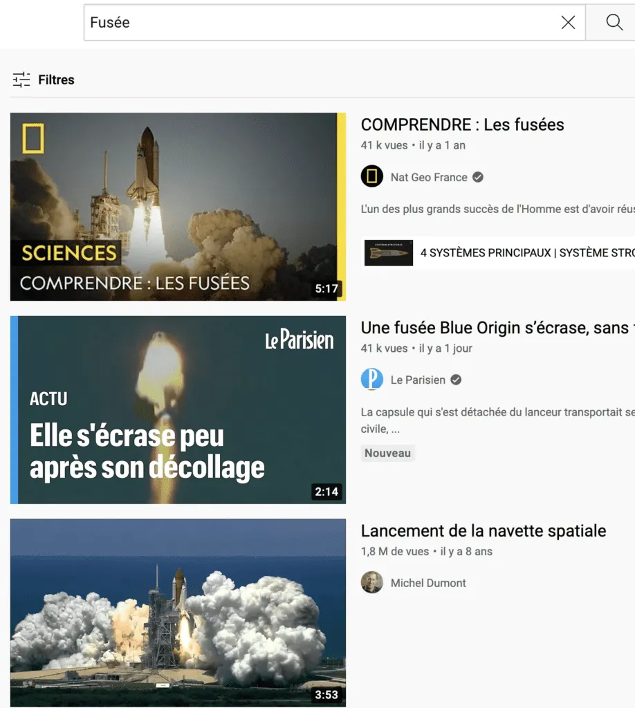 Example of thumbnails on YouTube